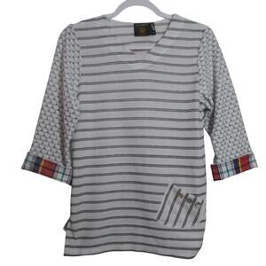 Vecceli Italy Knit Pull Over Mixed Print Top Artsy Size M